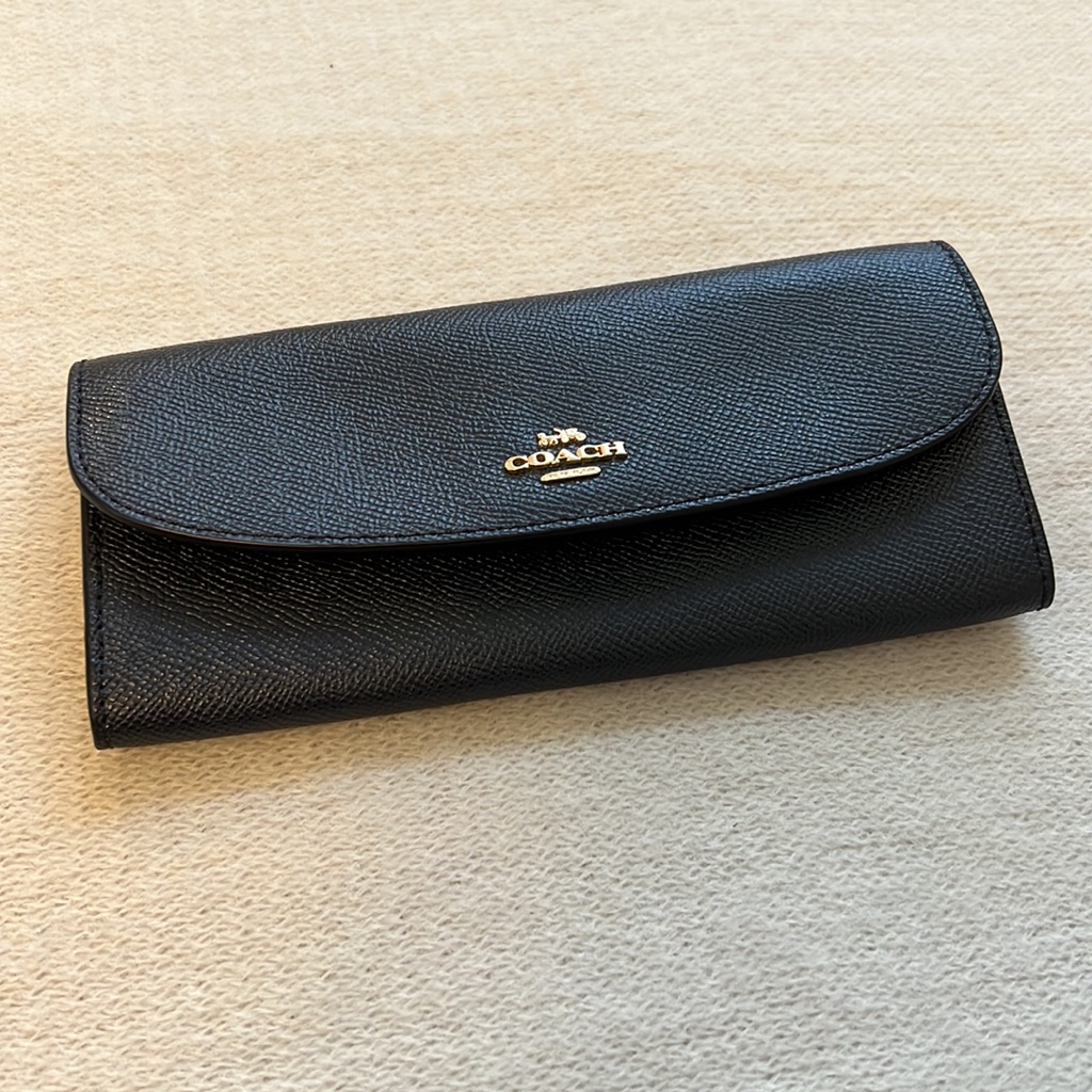 Coach Black Saffiano Leather Envelope Clutch Wallet Nwt